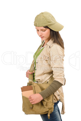 Student teenager girl with schoolbag posing