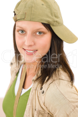 Student teenager girl with baseball cap posing