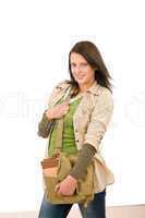 Student teenager girl with schoolbag posing