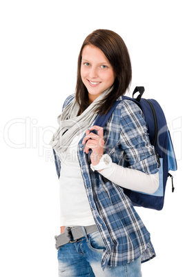 Student teenager happy girl with schoolbag