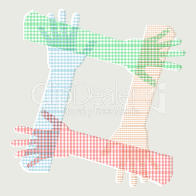 4 Connected multicolored hand friendship group vector