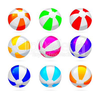 Beach ball with glossy reflections. Color set