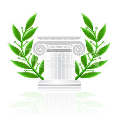 classic column with laurel wreath. Winner pedestal concept illustration