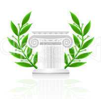 classic column with laurel wreath. Winner pedestal concept illustration