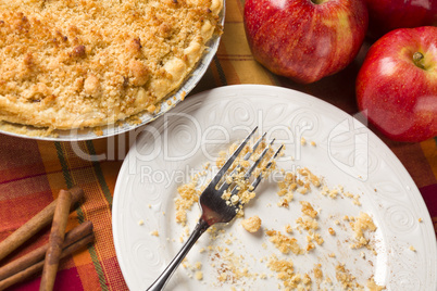 Overhead Abstract of Apple Pie, Empty Plate and Crumbs