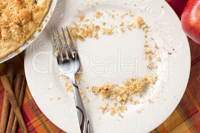 Overhead of Pie, Apple, Cinnamon, Copy Spaced Crumbs on Plate