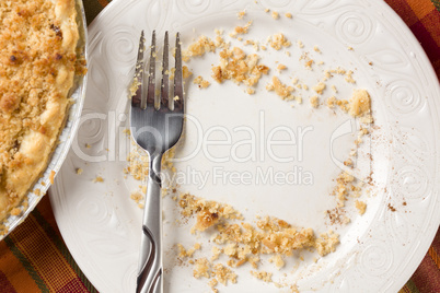 Overhead of Pie, Fork and Copy Spaced Crumbs on Plate