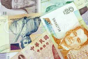 Banknotes of Asian countries.