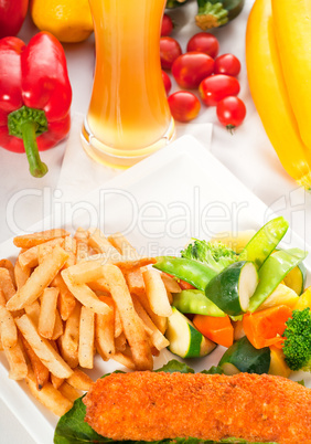 fresh chicken breast roll and vegetables