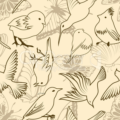 Seamless bird and butterfly pattern