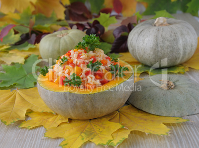 Rice with vegetables in a pumpkin