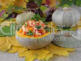 Rice with vegetables in a pumpkin