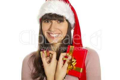 Christmas woman with gifts smiling