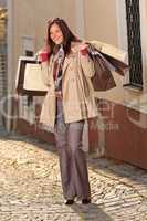 Autumn outfit shopping woman elegant with bags