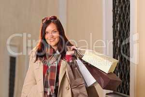 Autumn outfit shopping woman elegant with bags