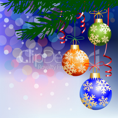 Christmas balls on blue light background