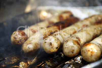 Fried Sausages on the grill