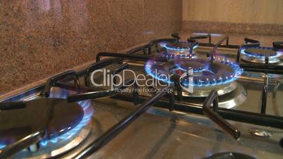 Gas stove burners dolly shot