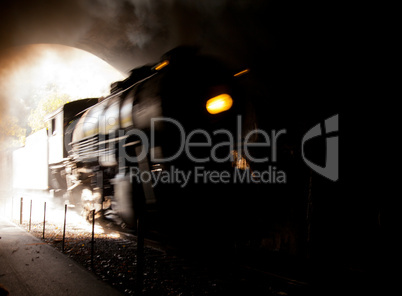Steam locomotive enters tunnel