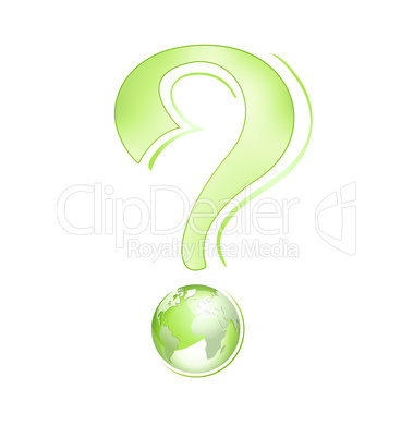 Green globe with interrogation mark, eco concept - Weltkugel mit Fragezeichen - Umwelt Icon