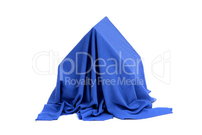 house coverd with blue drapery