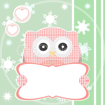 cute red owl holding empty blank vector sign