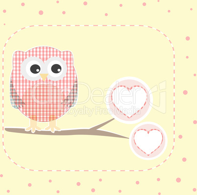 autumn background with owls sitting on branch with heart