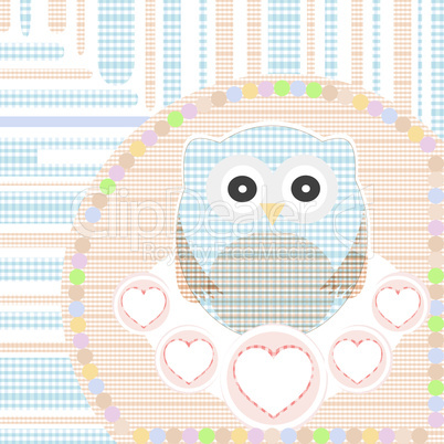 textile cute little owl with love heart vector