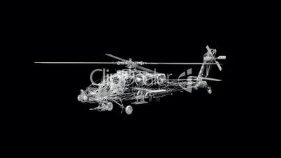 Rotation of 3D Helicopter.rotor,transport,flight,fly,air,aircraft,sky,transportation,aviation,Grid,mesh,sketch,structure,