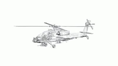 Rotation of 3D Helicopter.rotor,transport,flight,fly,air,aircraft,sky,transportation,aviation,Grid,mesh,sketch,structure,