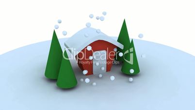 Rotation of 3D Christmas House and tree.shiny,pine,cedar,snow,winter,season,Christmas,