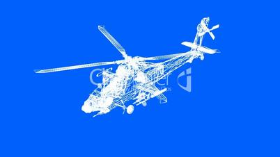 Rotation of 3D Helicopter.rotor,transport,flight,fly,air,aircraft,sky,transportation,aviation,Grid,mesh,sketch,structure,