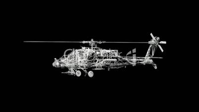 Rotation of 3D Helicopter.rotor,transport,flight,fly,air,aircraft,sky,transportation,aviation,Grid,mesh,sketch,structure,