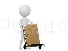 3d people icon with hand trucks and cargo boxes- This is a 3d re
