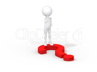 Businessman standing on question mark's point and thinking