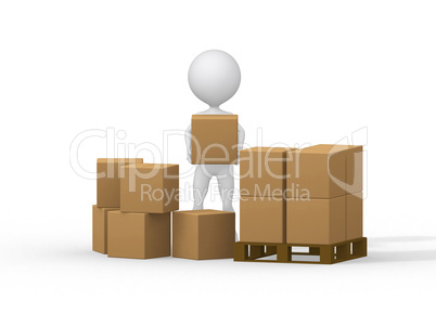 3d small people carrying cardboard boxes. 3d image.