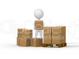 3d small people carrying cardboard boxes. 3d image.