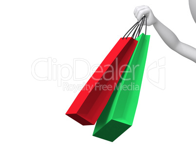 3d illustration of hand holding colorful shopping bags