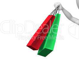 3d illustration of hand holding colorful shopping bags