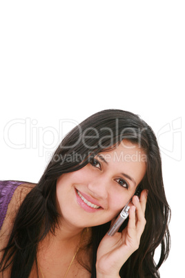 Beautiful woman talking on the phone - isolated over white