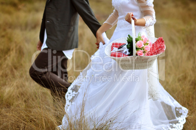 Bride and groom running