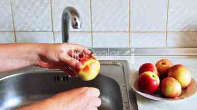 Hands Woman Wash Apple