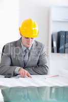 Close up of architect checking a plan