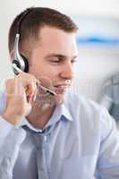 Close up of call center agent solving a costumers problem