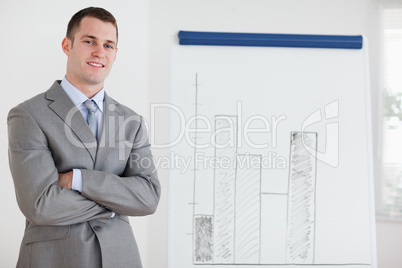 Businessman confident about his diagram
