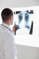 Doctor holding x-ray against light