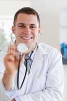 Smiling doctor with his stethoscope