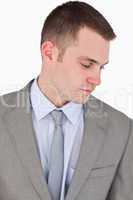 Close up of businessman looking down