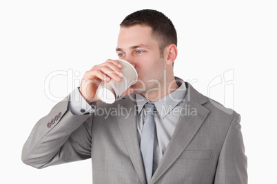 Businessman drinking tea