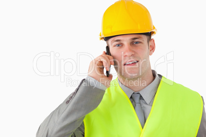 Builder using his cellphone